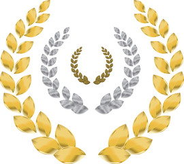 laurel wreath gold, silver, bronze
