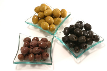 green, black and brown olives
