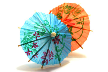 two colored cocktail umbrella