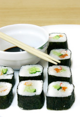 set of sushi and chopsticks