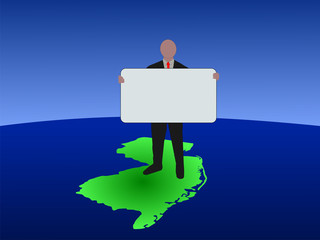 man on New Jersey map with sign