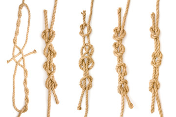 Four pieces of rope fastened in four different knots