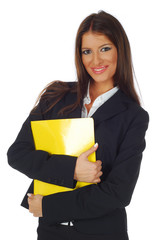 Obraz premium Smiling businesswoman with the yellow file