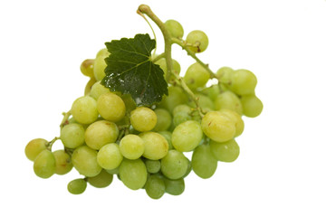 Green grape cluster with leaves