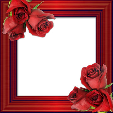 red roses on a red framework for photos.