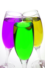 colored cocktail over white