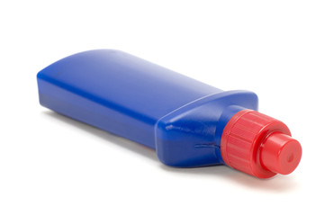 Blue plastic bottle macro