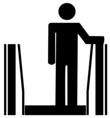 stick man or figure riding up on and escalator