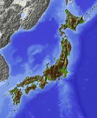 Japan, relief map, colored according to elevation