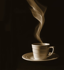 Cup black coffee, steam