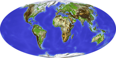 Globe, shaded relief, centered on Africa