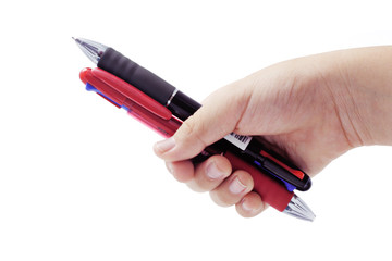 Hand holding mechanical pen and pencil