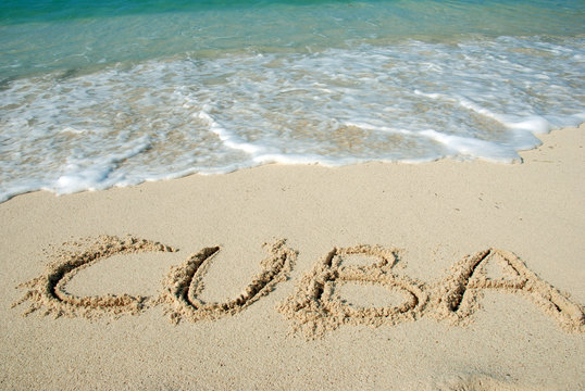 Cuba beach, letters on the sand
