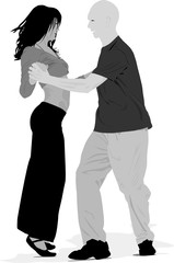 couple dancing  gray-scale vector illustration