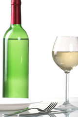 Bottle and glass of  wine  on white background