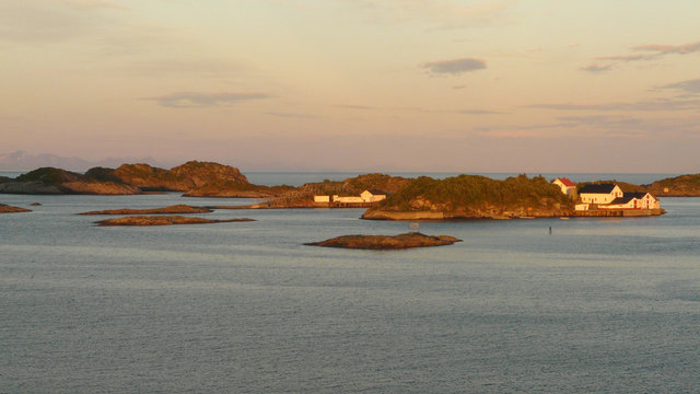 Henningsvaer's islands on  the midnight's sun
