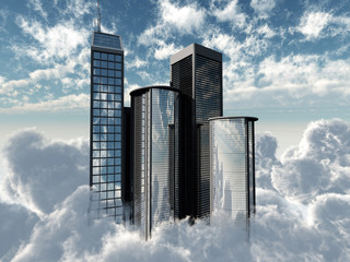 big city on blue sky