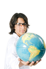 science student holding a globe