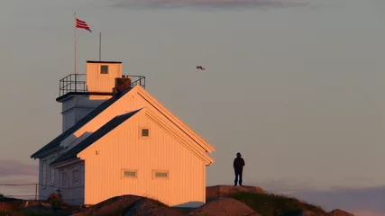 Foto auf Acrylglas Arktis The Lighthouse the bird and the man