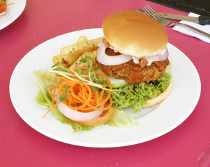 Vegetarian Burger With French Fries