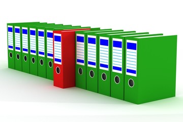 Row of accounting folders on a white background. 3D image.