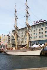 Vintage sailboat in harbor in Tallinn