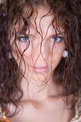 Close-up of an attractive girl, focus on hair