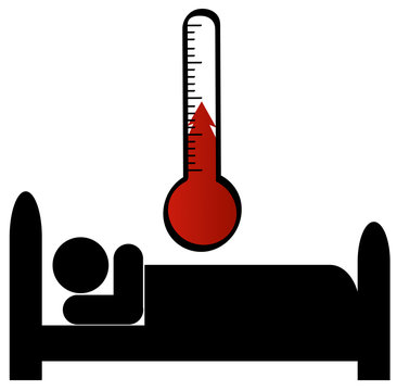 Stick Man Or Figure In Bed Sick With Temperature