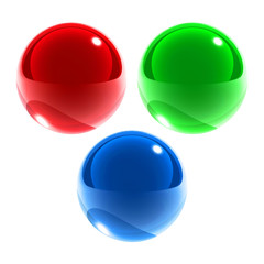 red green blue glass spheres isolated