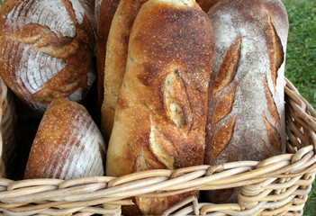Rustic Bread in Basket, Freshly Baked