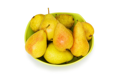 Plate full of pears isolated on the white