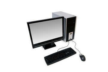 Computer with flat screen isolated on white