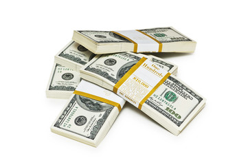 Ten thousand dollar stacks on the white