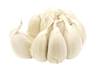 Single isolated garlic against the white background