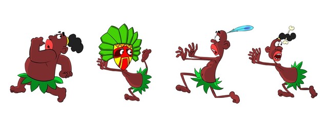 Frightened savages tribe fleeing from someone
