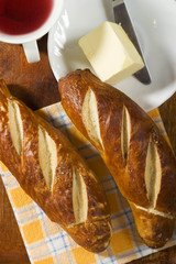 Light breakfast served in tray with tea