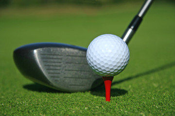 driver et balle de golf sur le tee