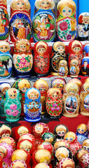 shop window with set of russian dolls of decreasing sizes