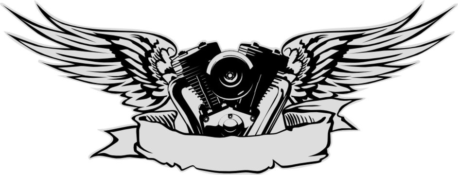 Naklejki Vector engine with wings at gray basis