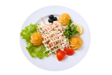 The Italian salad with olives and a liver