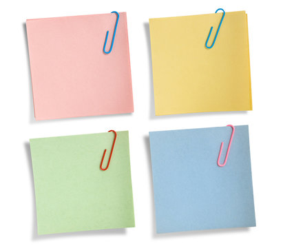 Assorted note papers isolated, clipping path.