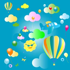 Washable wall murals Aircraft, balloon background for kids, pattern