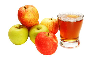 apples over white with full glass