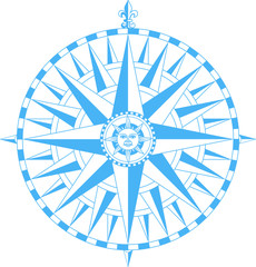 Compass wind rose with  Fleur-De-Lys and sun face in center