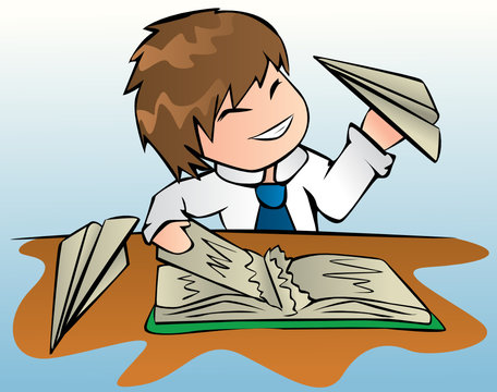 funny little businessman with paper airplanes