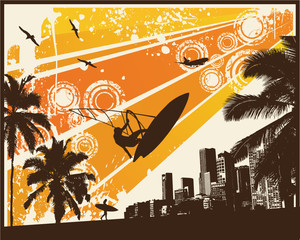 Orange Retro Sunset Surfer Palm City