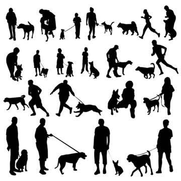 people with dogs silhouettes