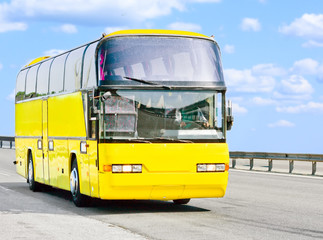 yellow bus on a sunny road