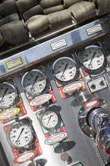 Gauges and dials on a fire engine