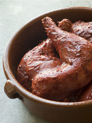 Chicken Legs Marinating in Tandoori Paste